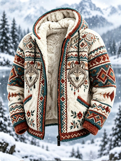 Mans vintageaztekisk flanelljacka med nordisk stil och hjorthuvud