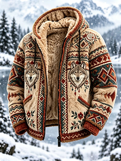 Mans vintageaztekisk flanelljacka med nordisk stil och hjorthuvud