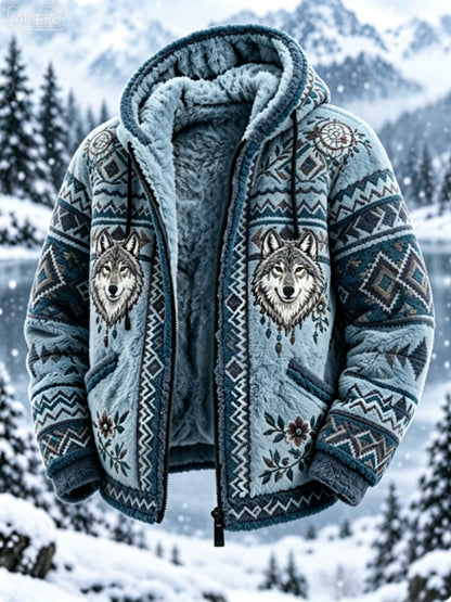 Mans vintageaztekisk flanelljacka med nordisk stil och hjorthuvud