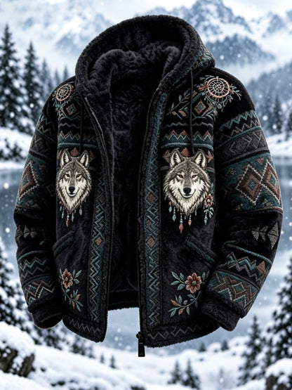 Mans vintageaztekisk flanelljacka med nordisk stil och hjorthuvud