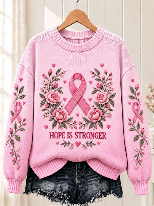 Kvinnors bröstcancer rosa band blomster besättning hals tröjar