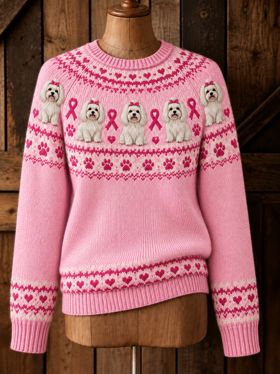 Damtröja i vintagestil med rosa band, malteserkors- och ö-motiv samt långa ärmar