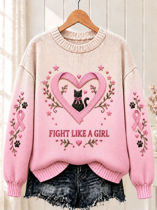 Kvinnor bröstcancer rosa band svarta katt besättning hals tröjar