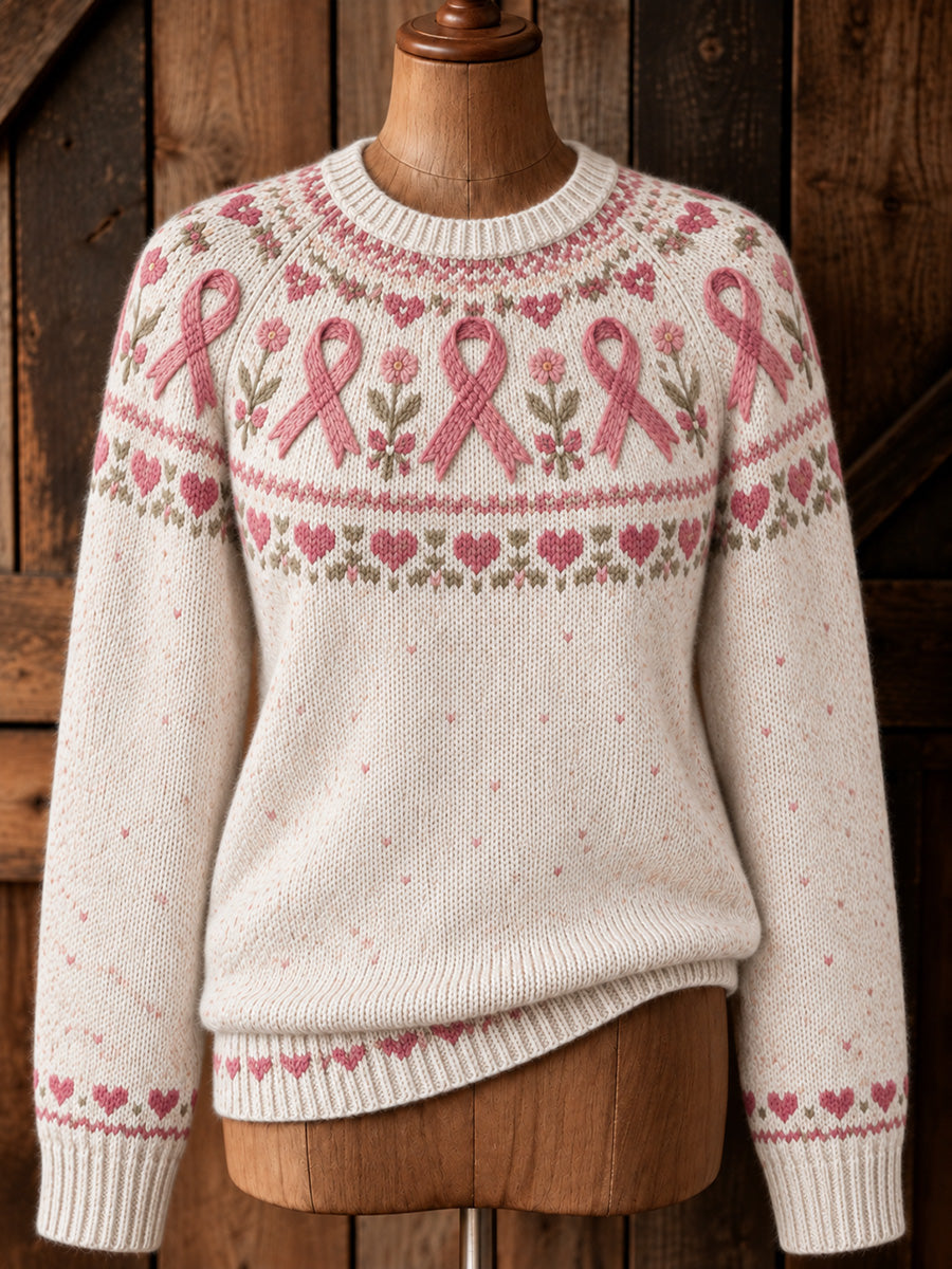 Damtröja i vintagestil med rosa rosett och tryck på axelbiten, långärmad
