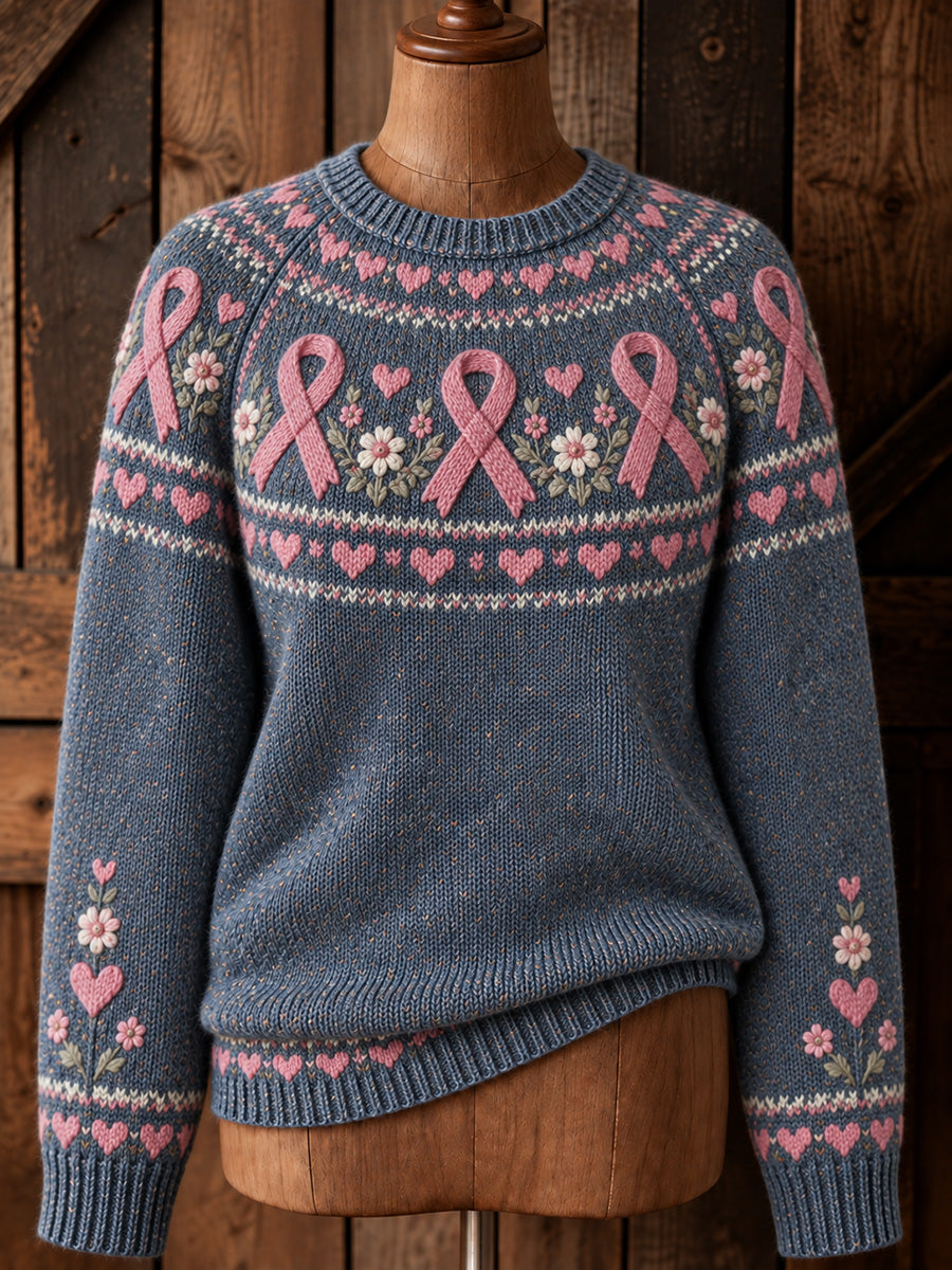 Damtröja i vintagestil med rosa rosett och tryck på axelbiten, långärmad