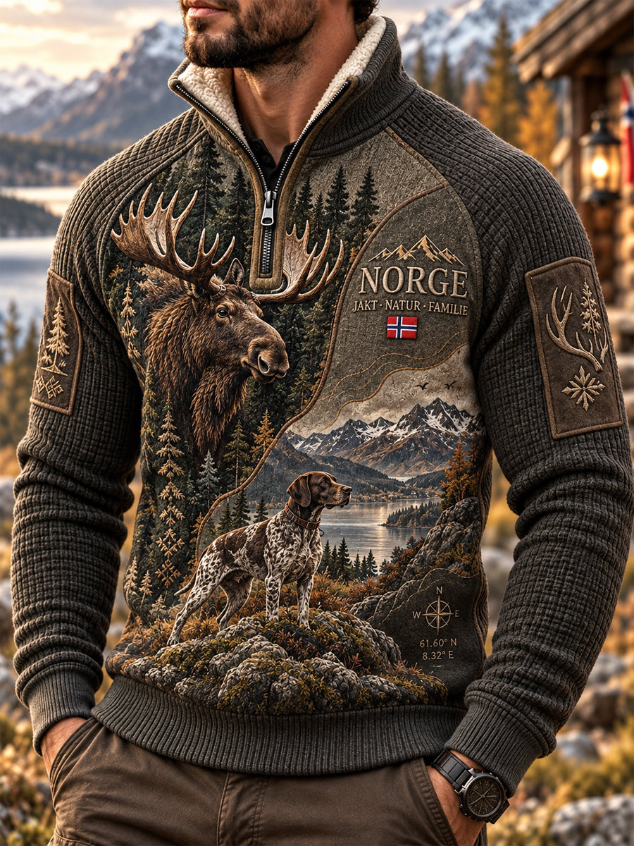 Mäns jaktsäsong Casual Pälskrage Zip-Up Hoodie.