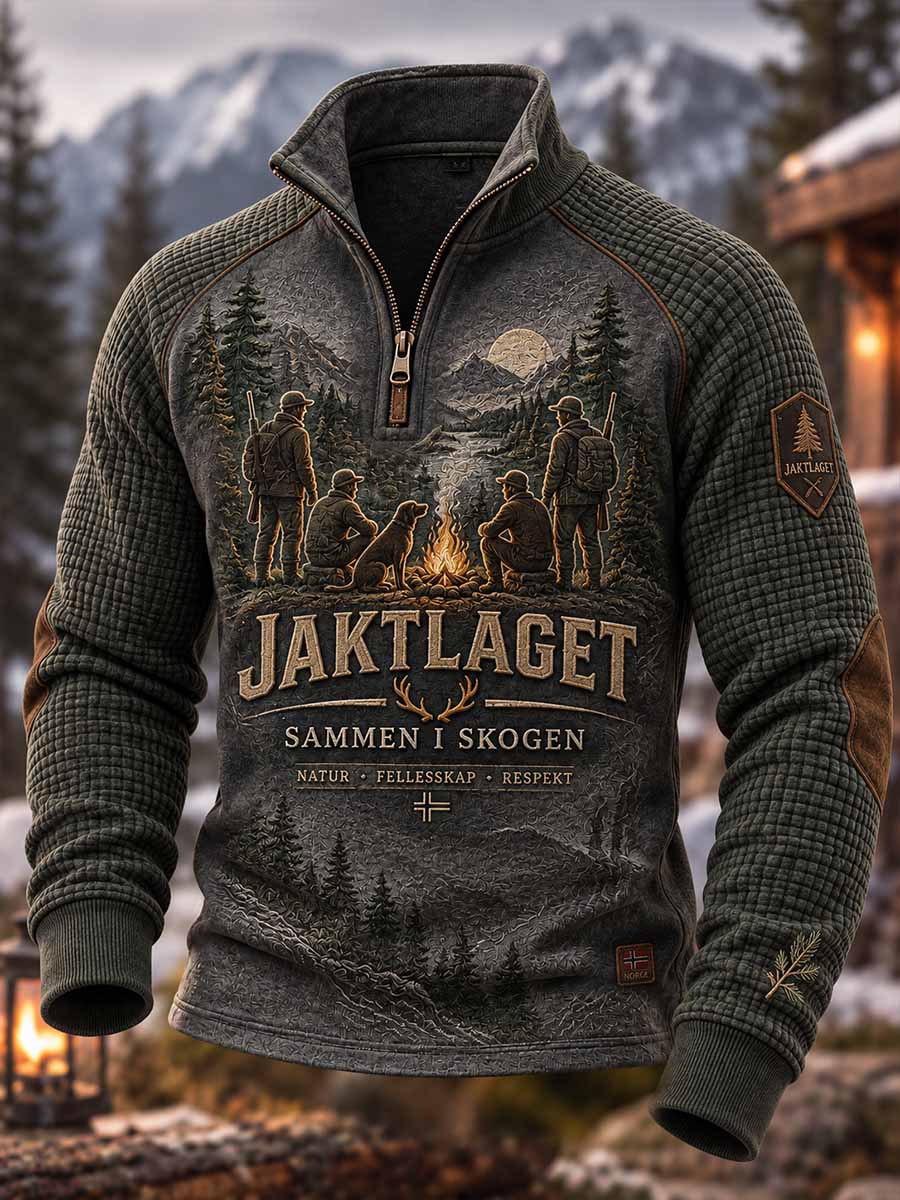 Mansvintage utomhuslifestyle-tröja med tryck – Jaktperioden