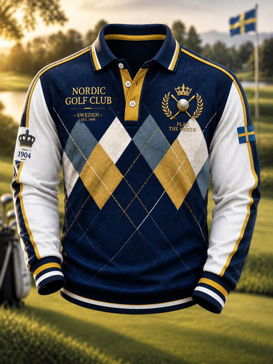 Klassisk golfkonst rutig herrpolotröja