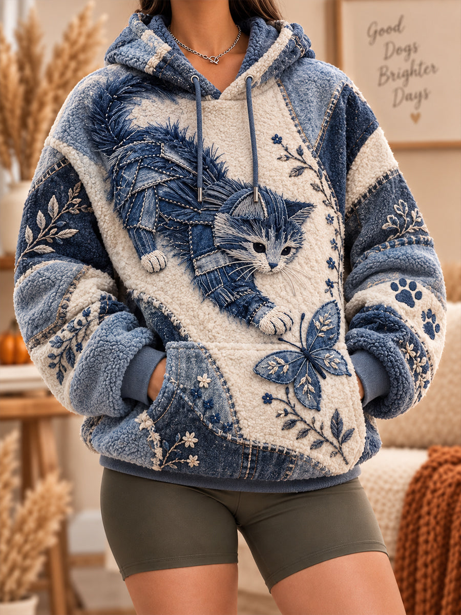 Kvinnlig flanellhoodie med intressanta djurmotiv
