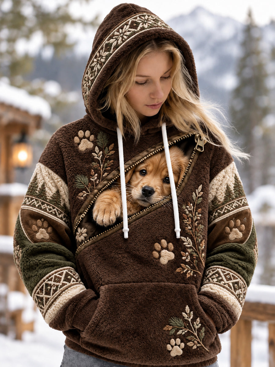 Kvinnlig flanellhoodie med intressanta djurmotiv
