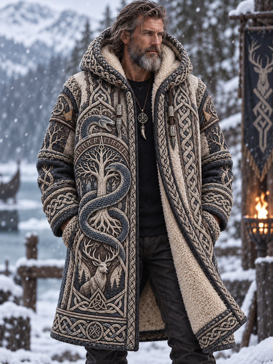 Herrtröja i vikingastil med fleecefoder och huva