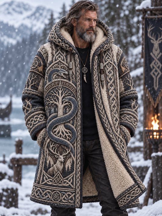 Herrtröja i vikingastil med fleecefoder och huva