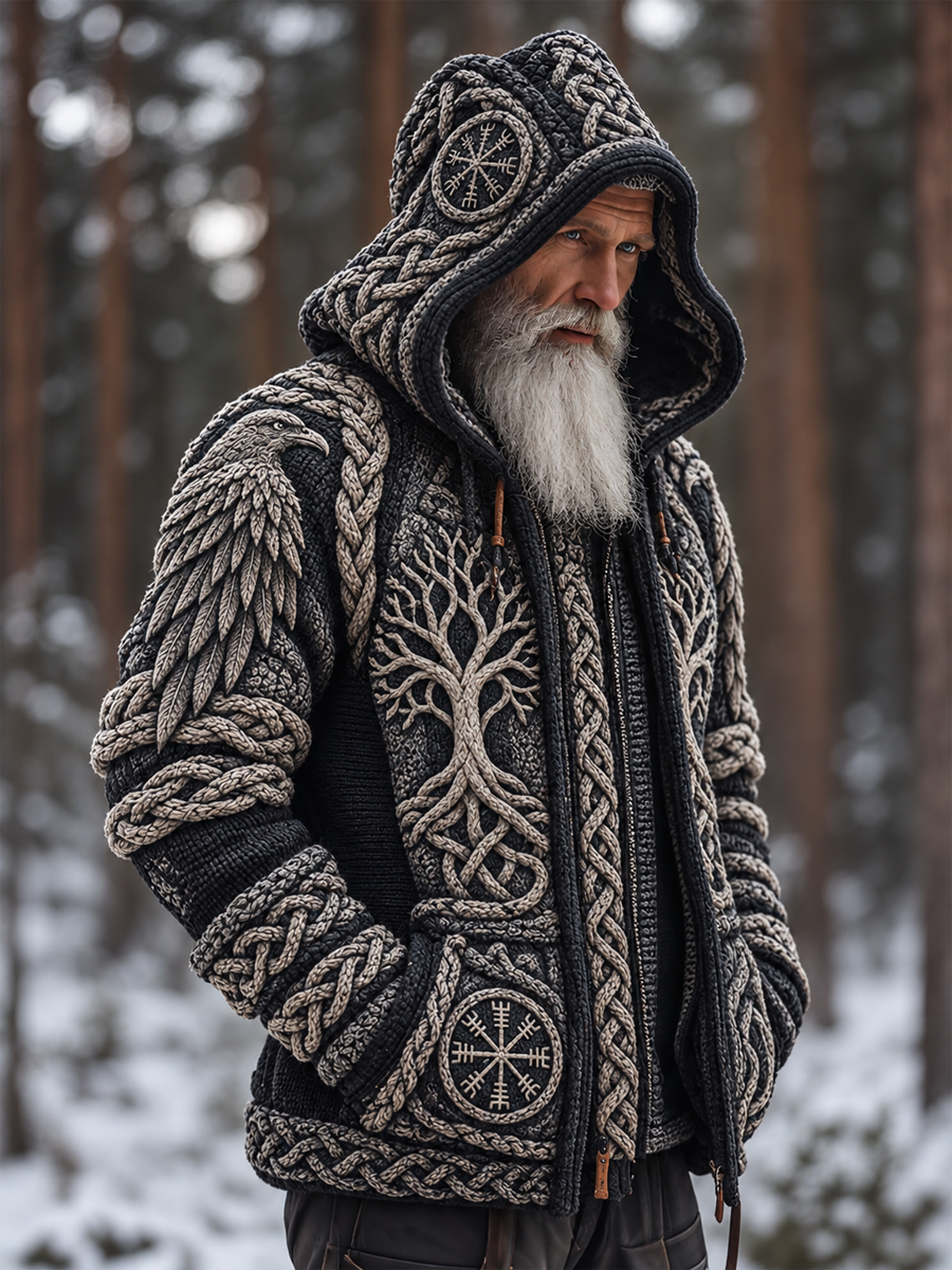 Vikingartad huvtröja med dragkedja för män