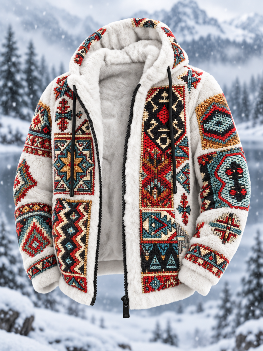 Mans Vintage Aztekisk Geometrisk Konst Förtjockad Flanelljacka