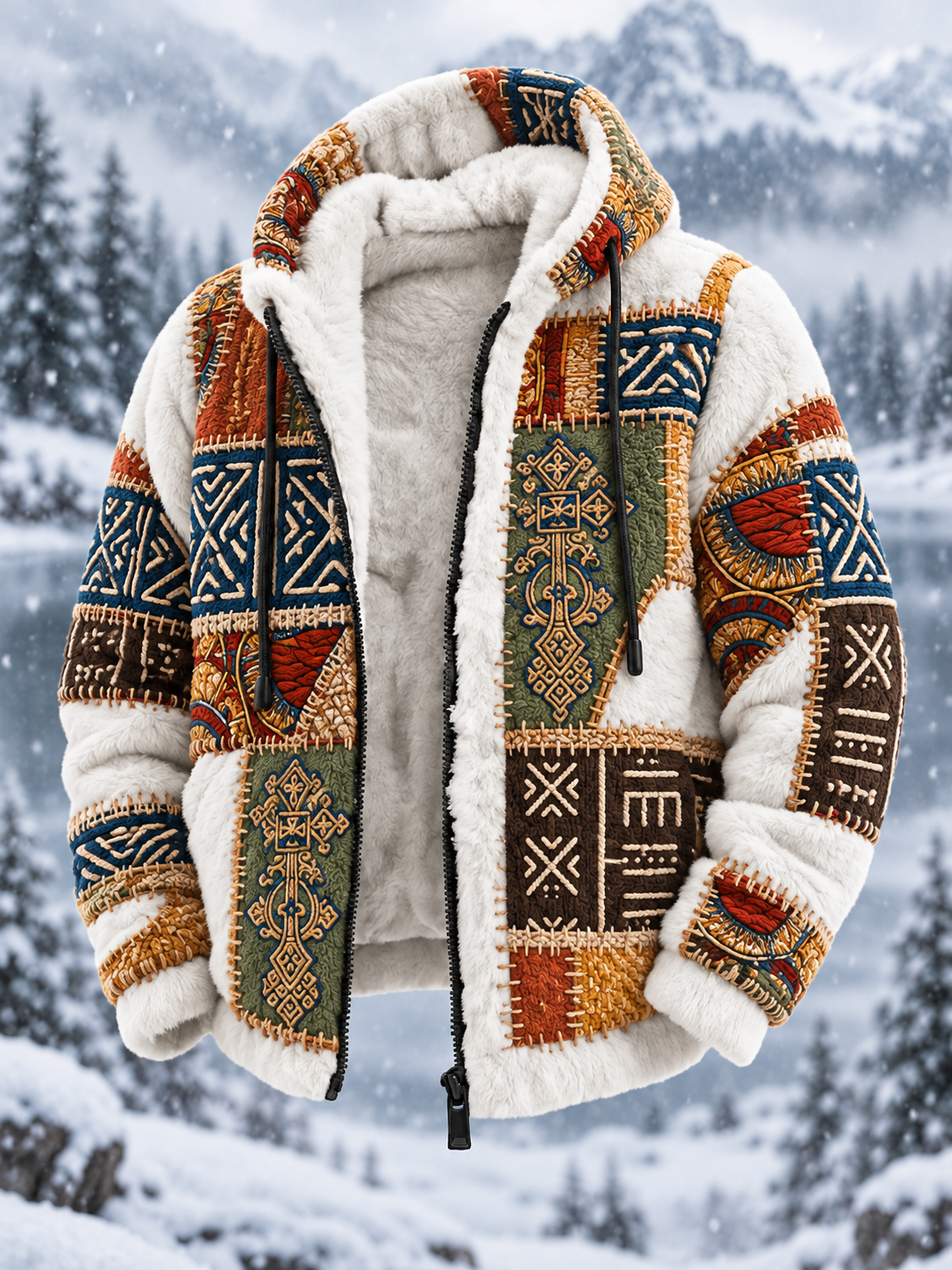 Mans Vintage Aztekisk Geometrisk Konst Förtjockad Flanelljacka