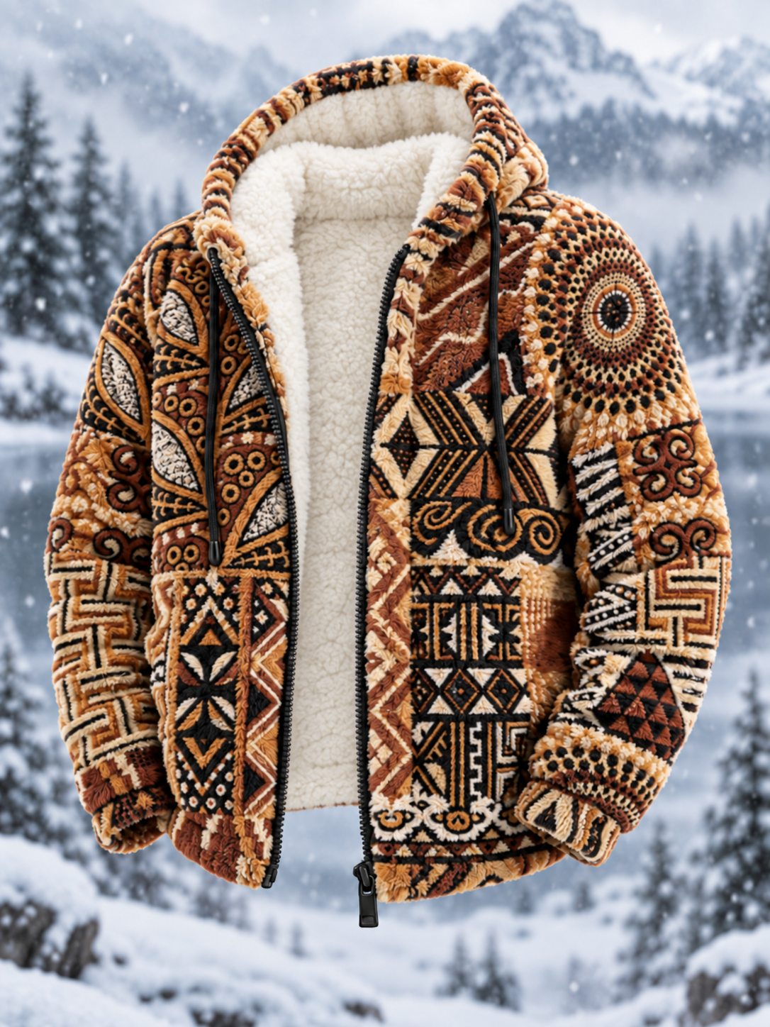 Mäns Vintage Aztec Geometrisk konst förtjockad Flannel Flannel Jacka