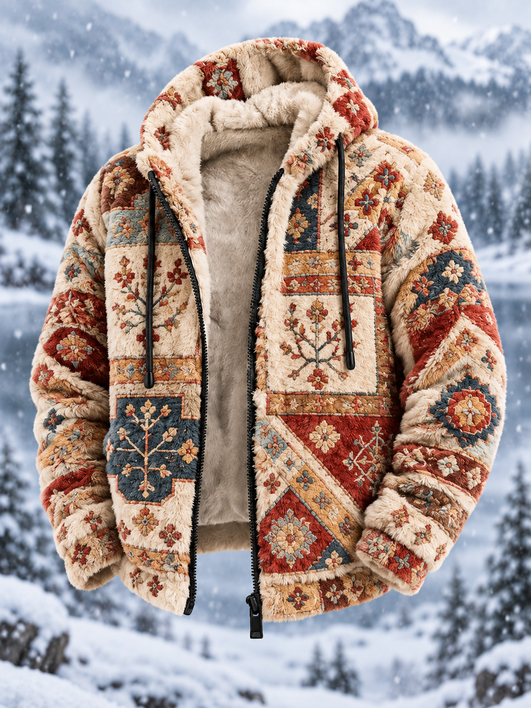 Mans Vintage Aztekisk Geometrisk Konst Förtjockad Flanelljacka