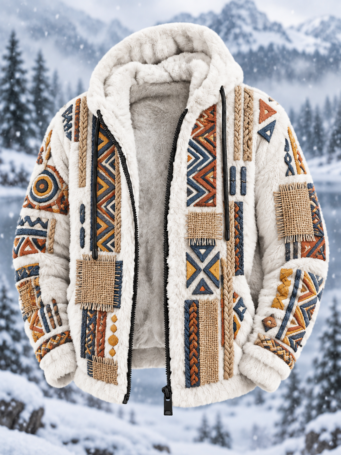 Mans Vintage Aztekisk Geometrisk Konst Förtjockad Flanelljacka