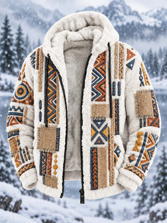 Mans Vintage Aztekisk Geometrisk Konst Förtjockad Flanelljacka