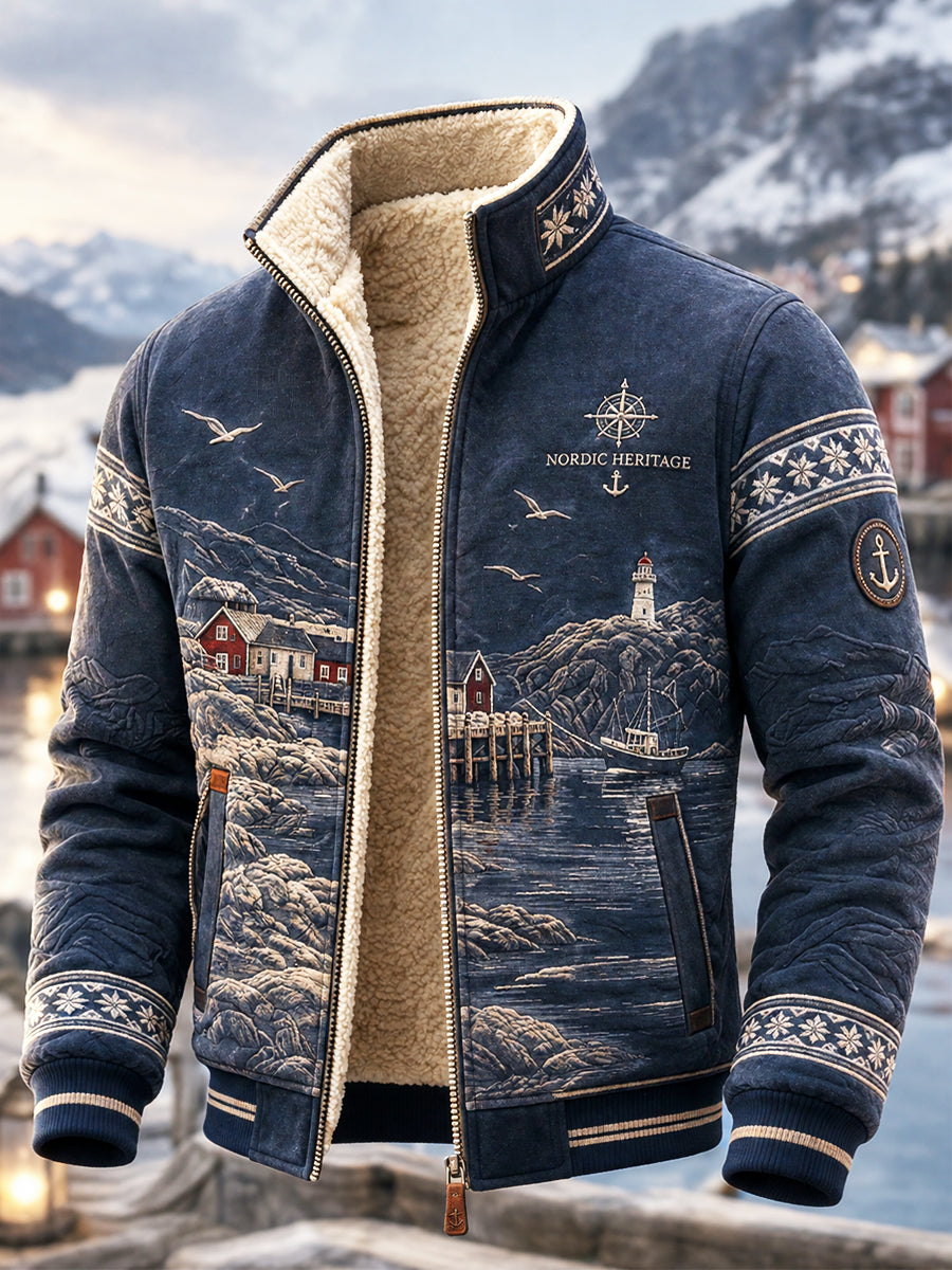 Retro nordisk jacka med kustinspirerat utseende och fleecefoder