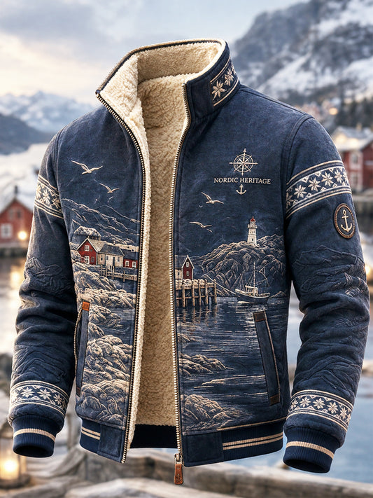 Retro nordisk jacka med kustinspirerat utseende och fleecefoder