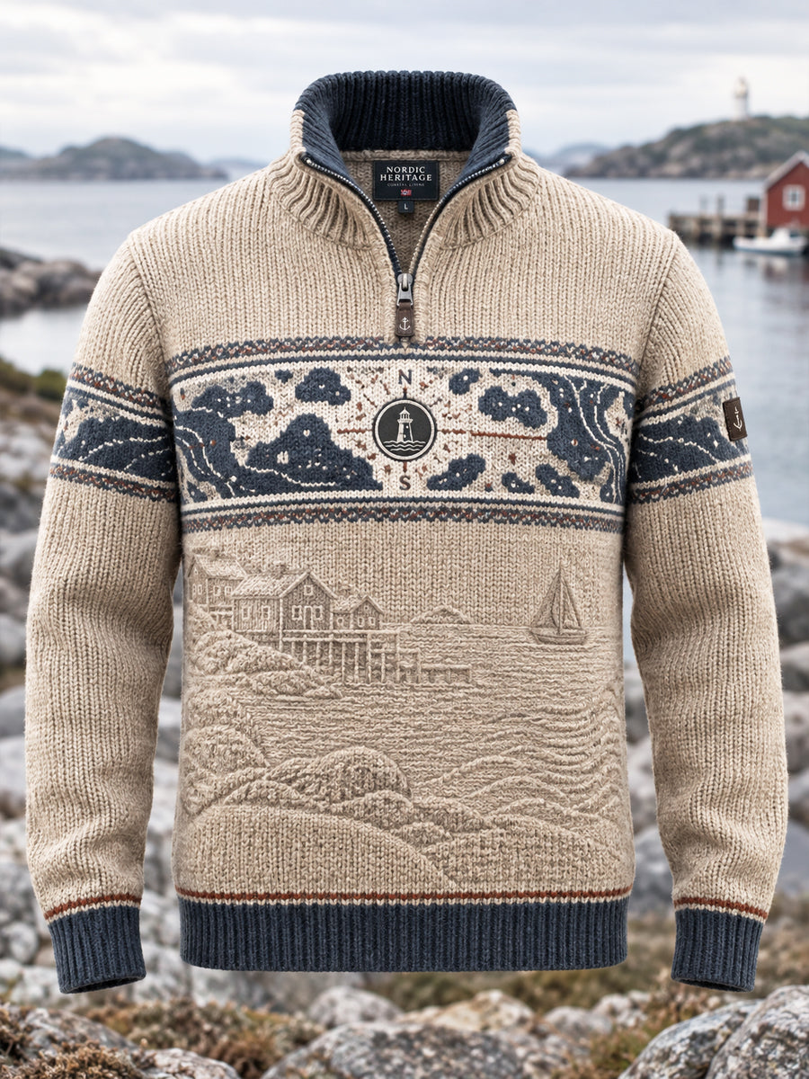 Retro klassisk sweatshirt med dragkedja i skandinavisk kuststil