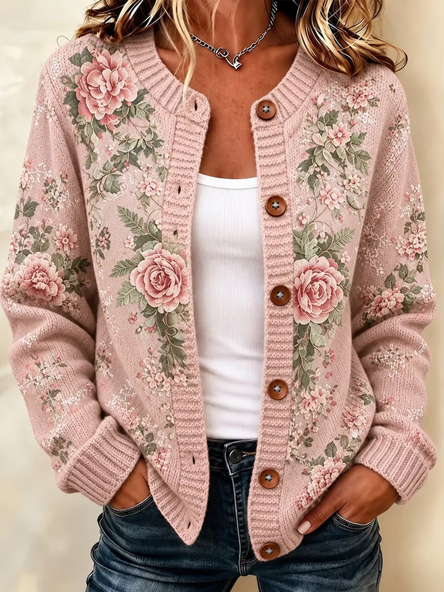 Kvinnors Vintage Floral Art Print Casual Bekväm Cardigan Tröjar