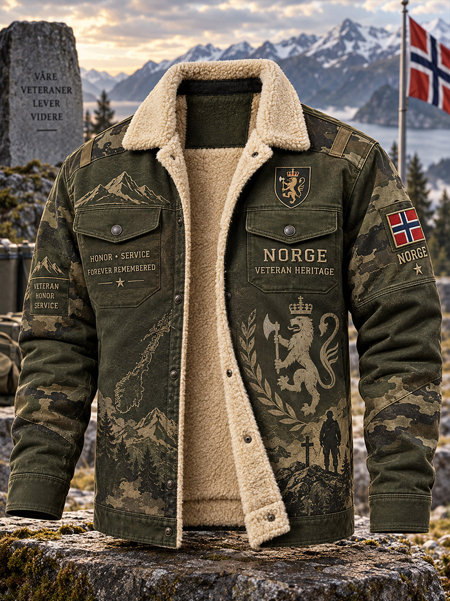 Herrjacka med fleecefoder och minnesmönster för militärveteraner