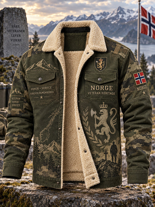 Herrjacka med fleecefoder och minnesmönster för militärveteraner