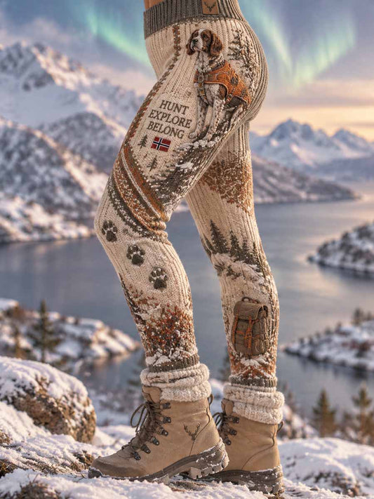 Damleggings med retrotryck med jaktmotiv