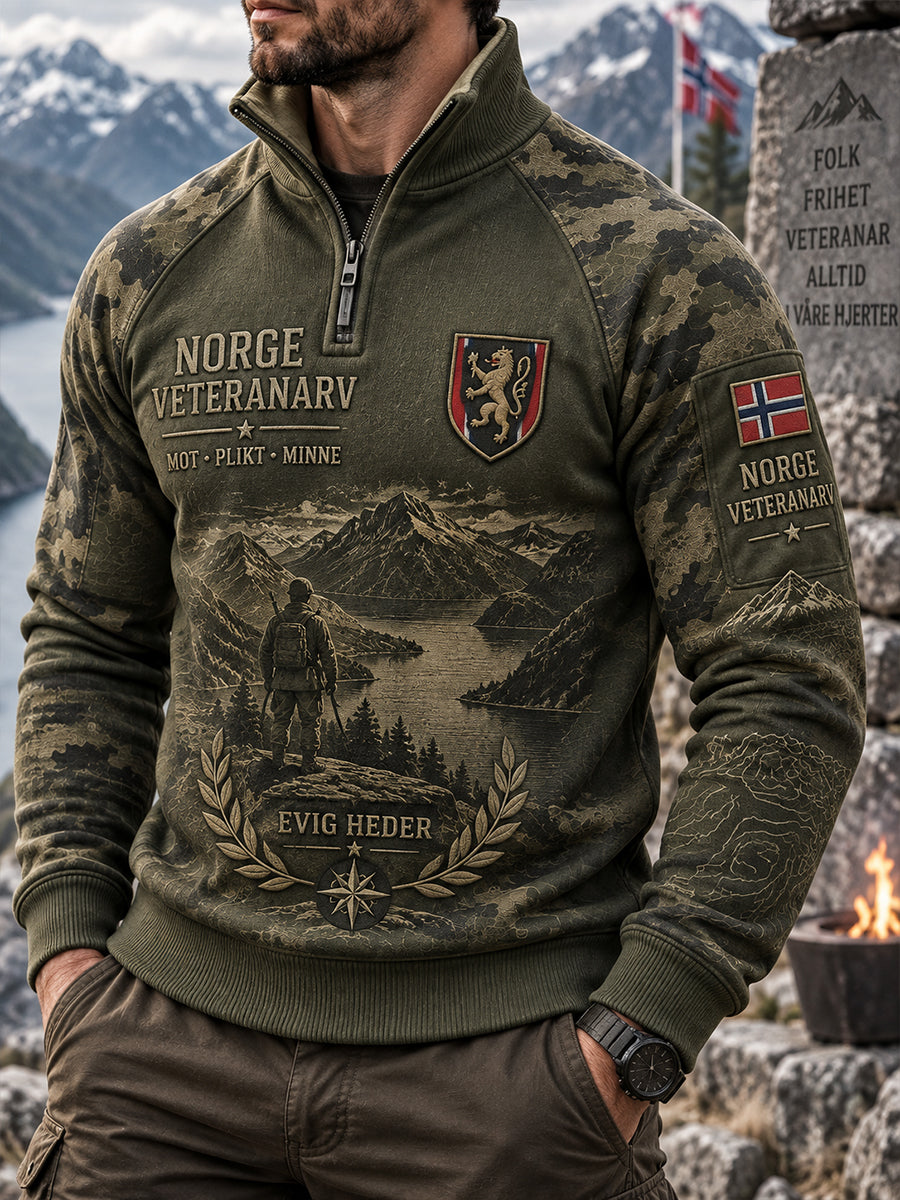 Mäns veteran-tema Raglan-Långärm Mock-Hack-Sweatshirt