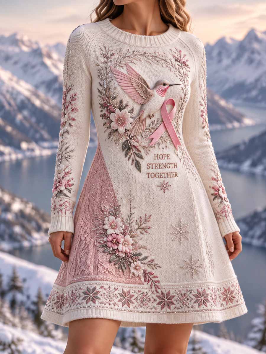 Kvinnorska Vinter Bröstcancer Tryckt klänning