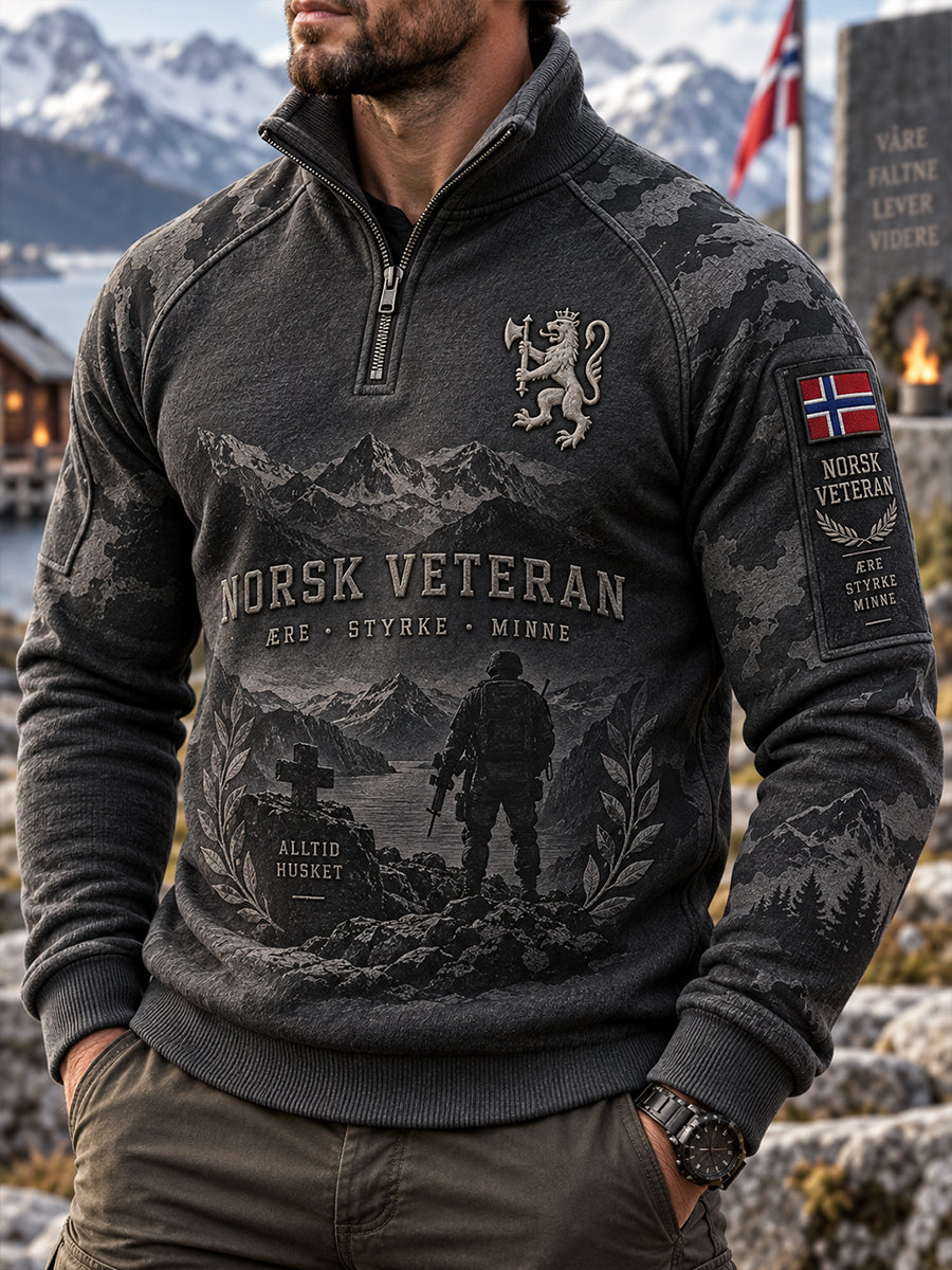 Herrtröja med raglansärm, lång ärm och mockhals med veteranmotiv
