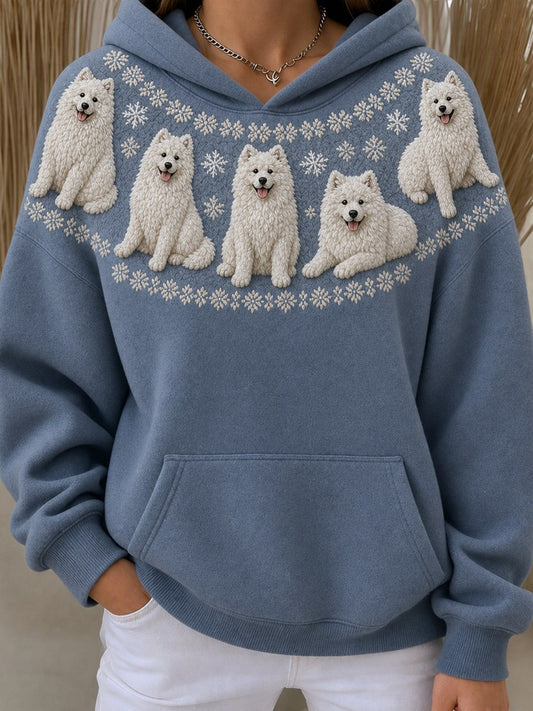 Kvinnors Vintage Samoyed hundar Yoke Isle Mönster Skriv ut översize Hoodies
