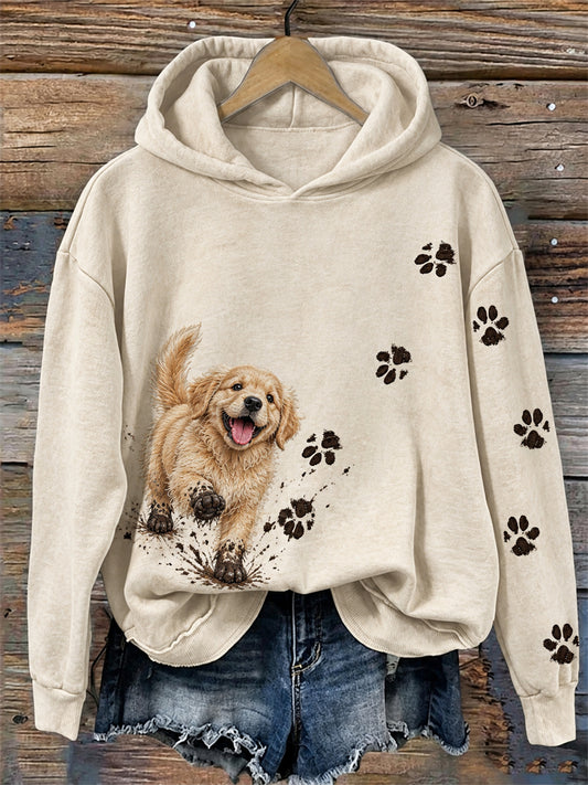 Kvinnors roliga smutsiga gyllene retriever Hung & tass Print Skriv ut mysig Hoodie Print
