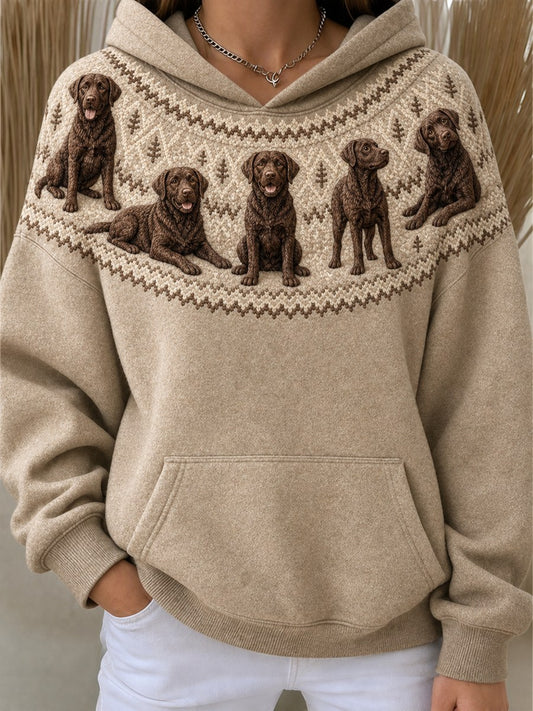 Kvinnors Vintage Labrador hundar Yoke Isle Mönster Skriv ut översize Hoodies