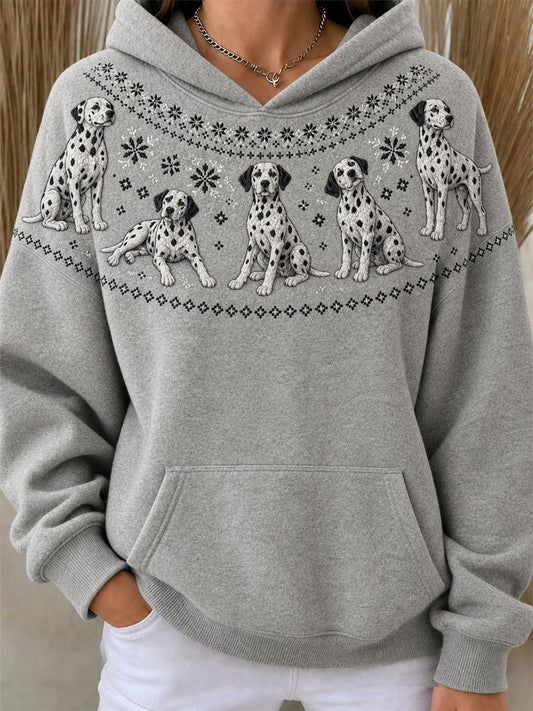 Kvinnors Vintage Dalmatian Hundar Joke Isle Mönster Skriv ut överstorlek Hoodies