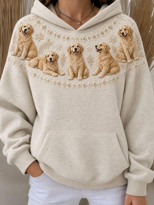 Kvinnors Vintage Gyllene Retriever hundar Yoke Isle Mönster Skriv ut översize Hoodies