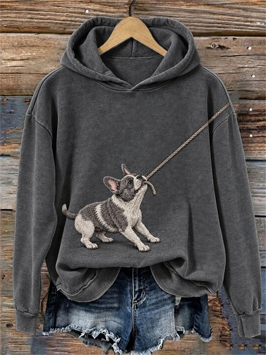 Kvinnors roliga franska Bulldogg med rep Print