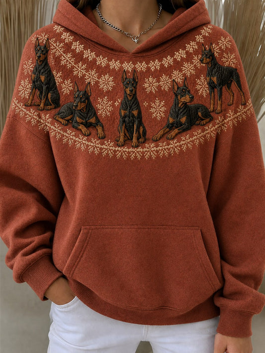 Kvinnors Vintage Doberman Pinscher hundar Yoke Isle Mönster Skriv ut översize Hoodies