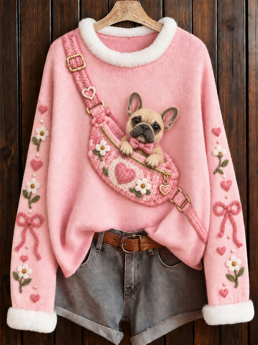 Kvinnors bröstcancer medvetenhet Rosa Franska Bulldog Print besättning hals tröjar