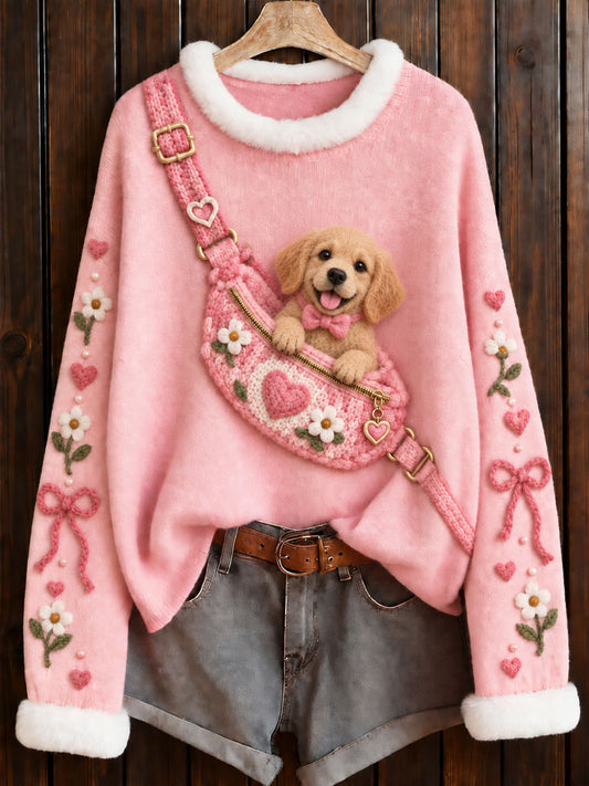 Kvinnors bröstcancer medvetenhet Rosa Golden Retriever Print besättning hals tröjar