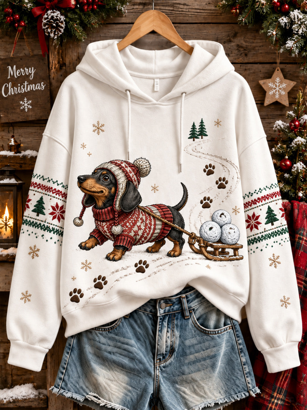 Kvinnors julhund mönster Casual Hoodie.
