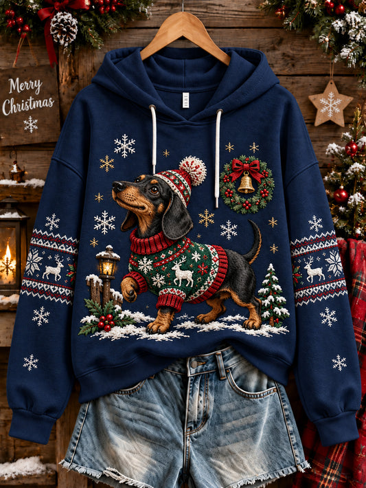 Kvinnlig juldasse-mönstrad avslappnad hoodie