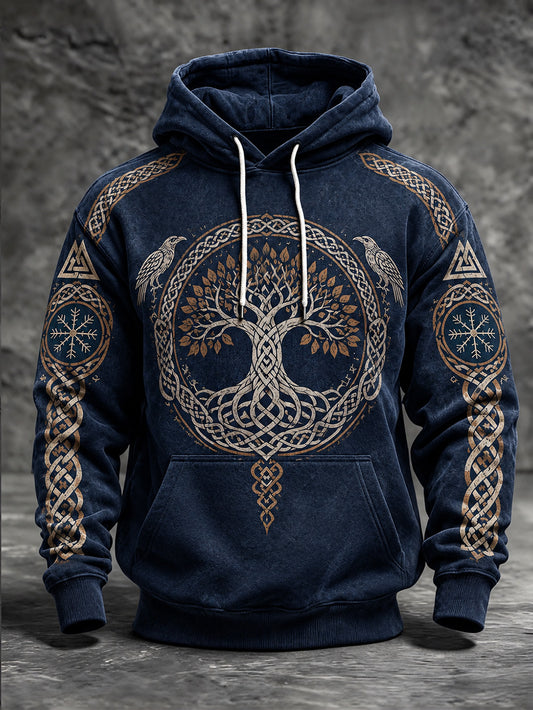 Mäns Retro Viking-stil liv träd mönster Skriv ut Casual Hoodie.