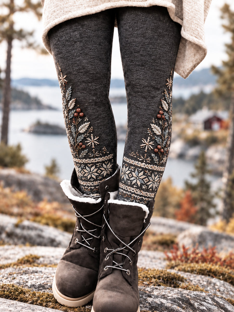 Damer Retro Nordisk Skogstryck Leggings