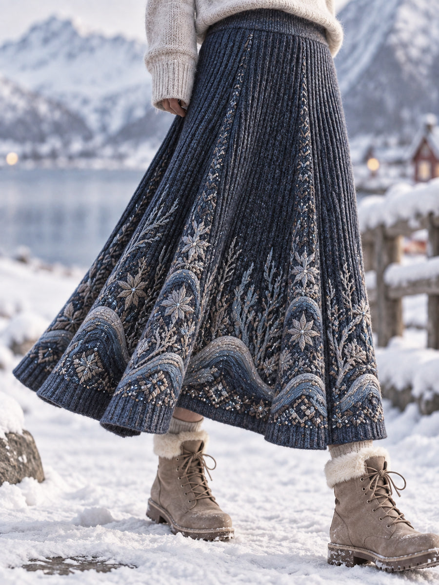 Dams klassiska nordiska Fair Isle-midikjol med vågmönster