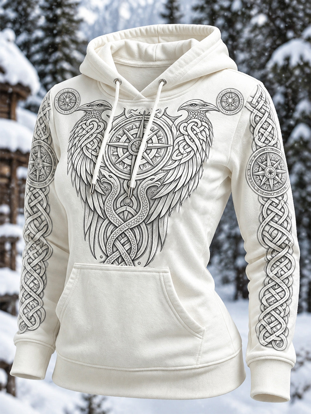 Kvinnors retro Viking-stil mönster design avslappnad huvrör