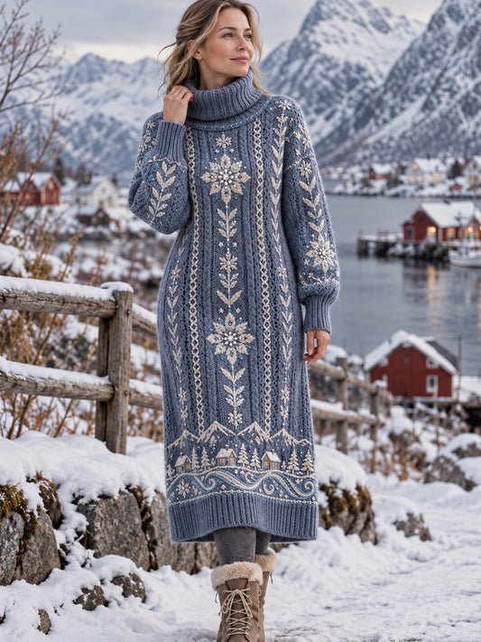 Damskjol med nordisk snöflingemönster och artistisk hög hals