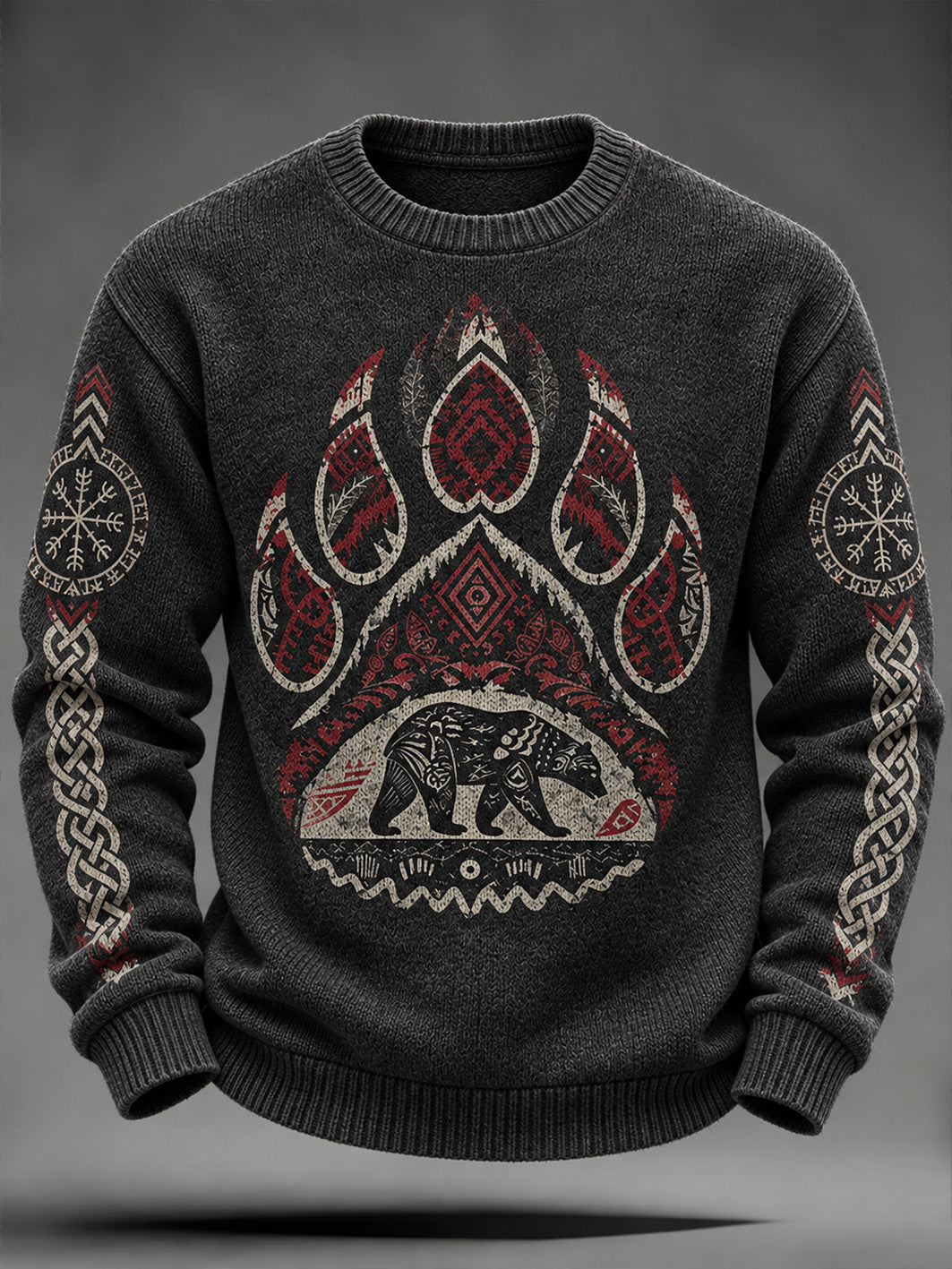 Mäns retro Viking-stil björn klo mönster design avslappnad imitation tröjar